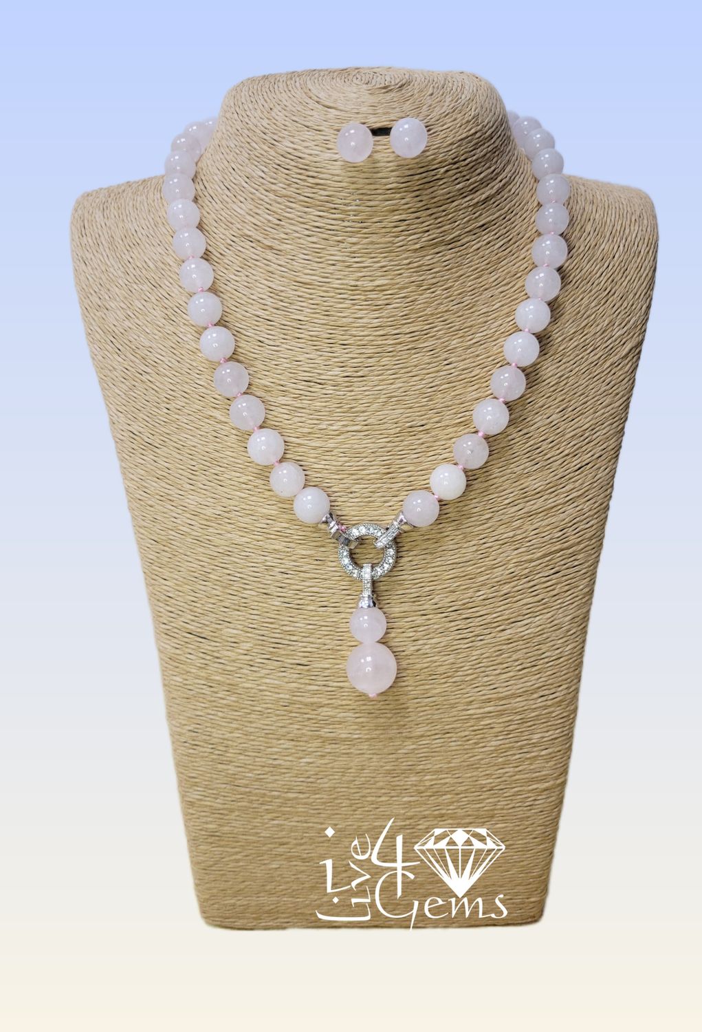 Detachable Pendant Necklace and Stud Rose Quartz