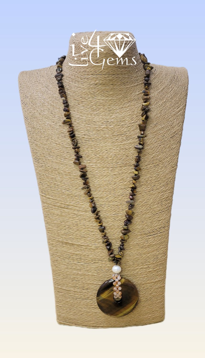 Pearl 32&quot;Length 2&quot; diameter Crystal/Hand Knotted Tiger&#39;s Eye