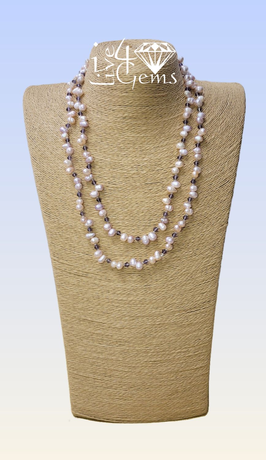 Pearl 40&quot; Long Strand Convertible Necklace Purple Crystal