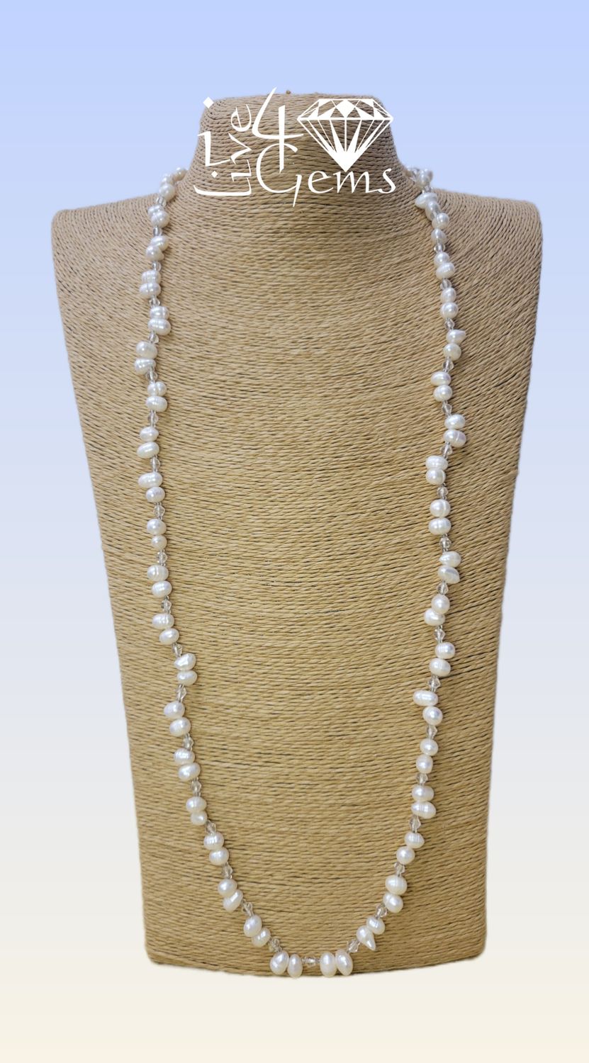 Pearl 40&quot; Long Strand Convertible Necklace White Crystal