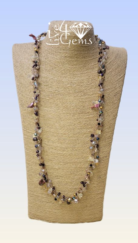 Pearl, Citrine, and Crystal 30&quot;L Cluster Necklace
