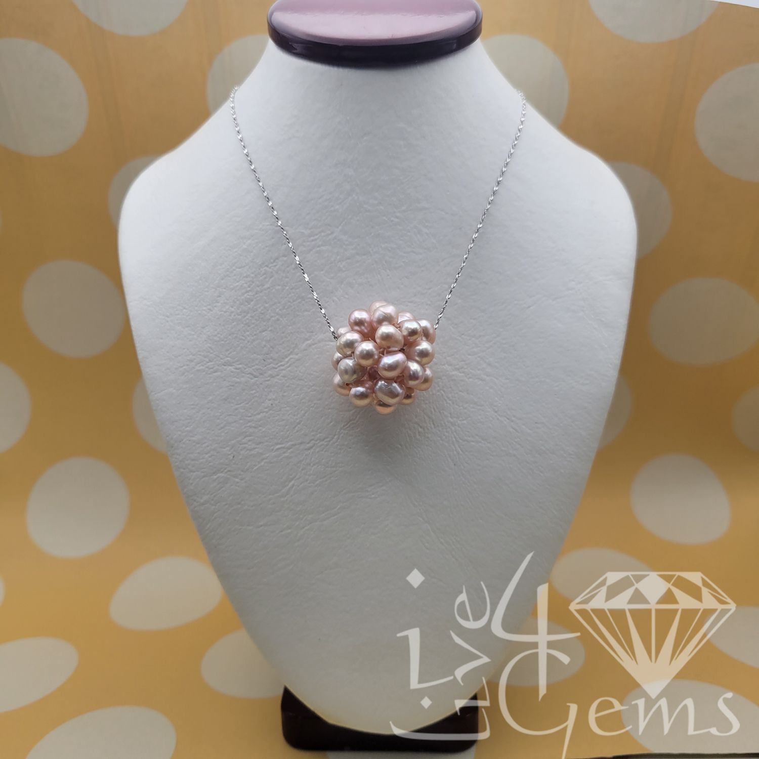 Silver Pearl Cluster Necklace Pink