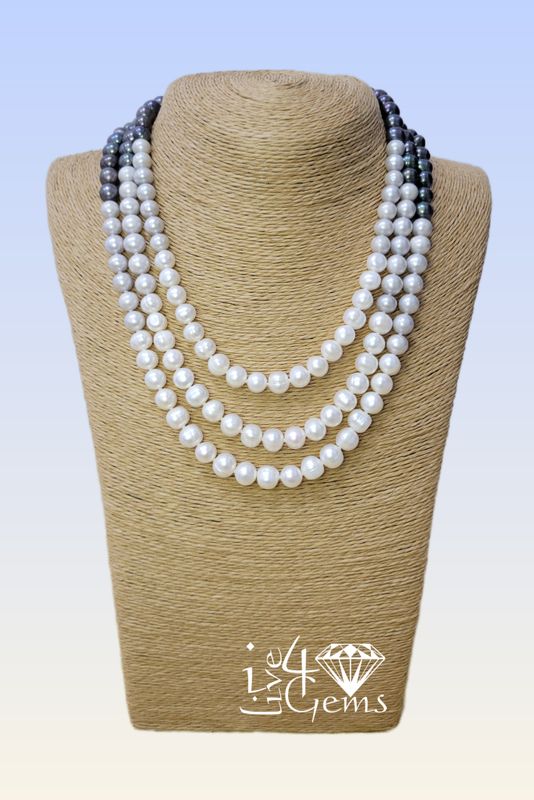 20&quot; Triple Strand Peacock/Gray/White Pearl Necklace