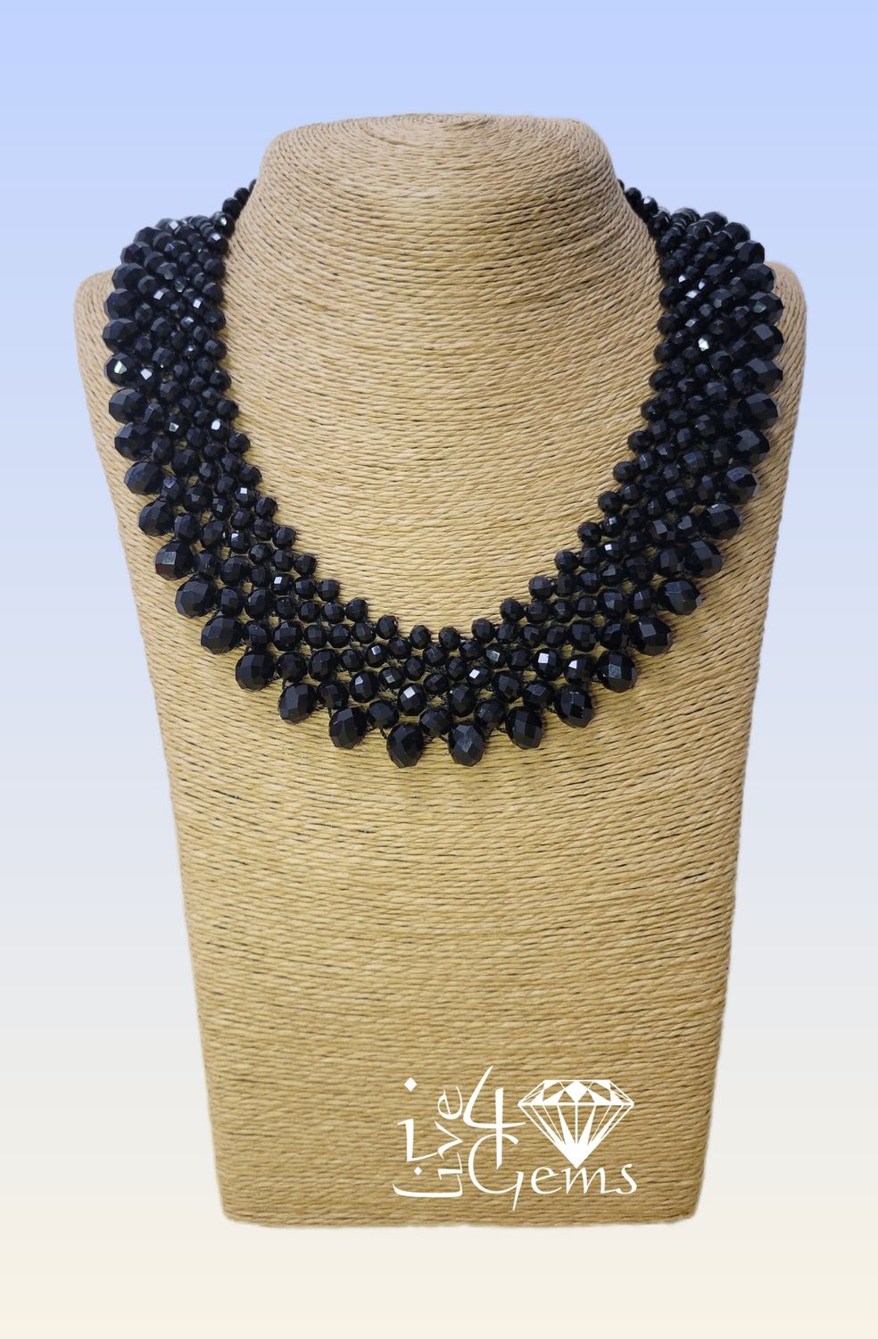 Black Spinel Faceted Collar Necklace 19”L