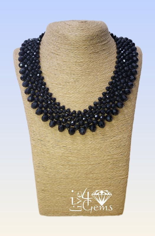 Black Spinel Faceted Collar Necklace 19”L