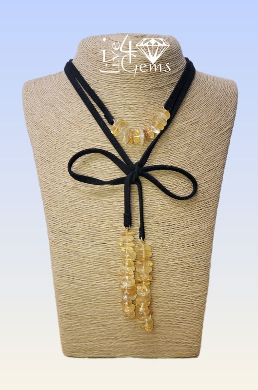 Suede Leather Citrine Choker Necklace