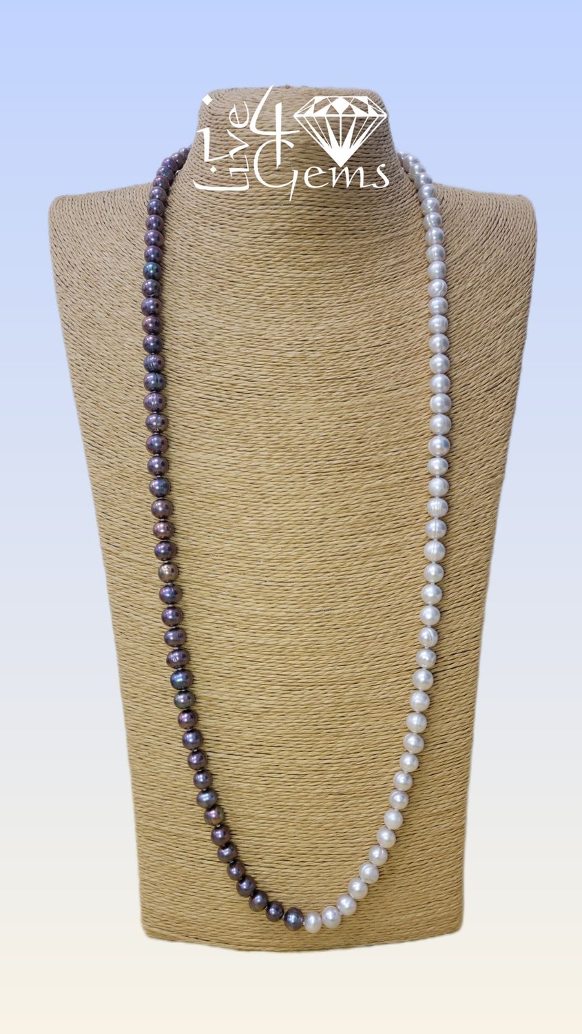 8mm Gray and Peacock Pearl Necklace