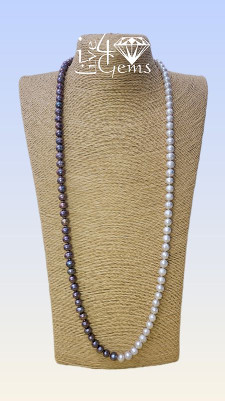 8mm Gray and Peacock Pearl Necklace