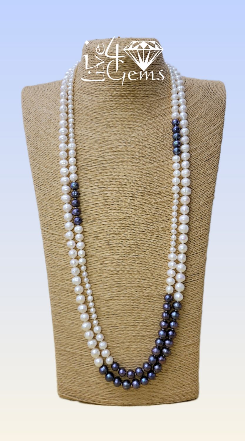 32&quot; White/Peacock Pearl Necklace