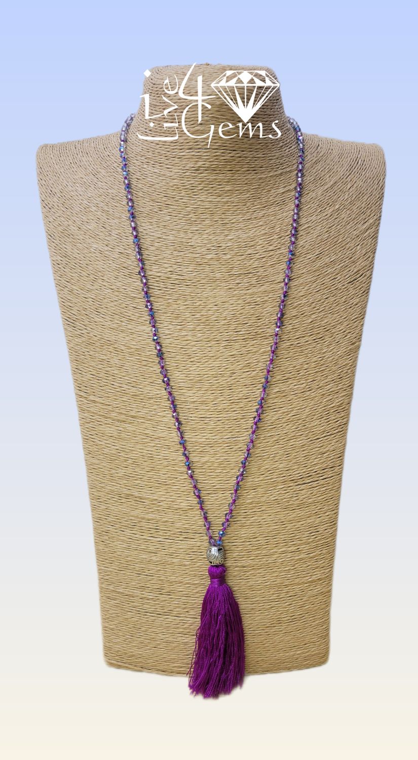 Bohemian Crystal Tassel 30&quot;L Purple