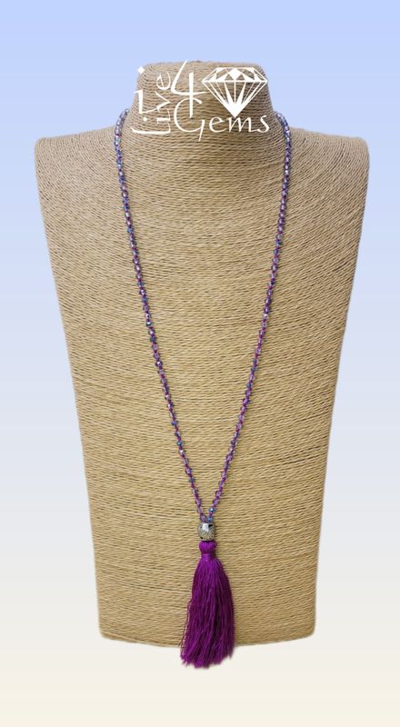 Bohemian Crystal Tassel 30&quot;L Purple
