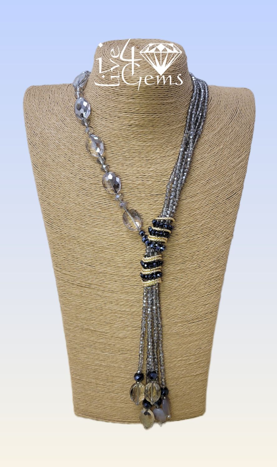 Multi Y Crystal Oval/Rondelle 30&quot;  Black Agate