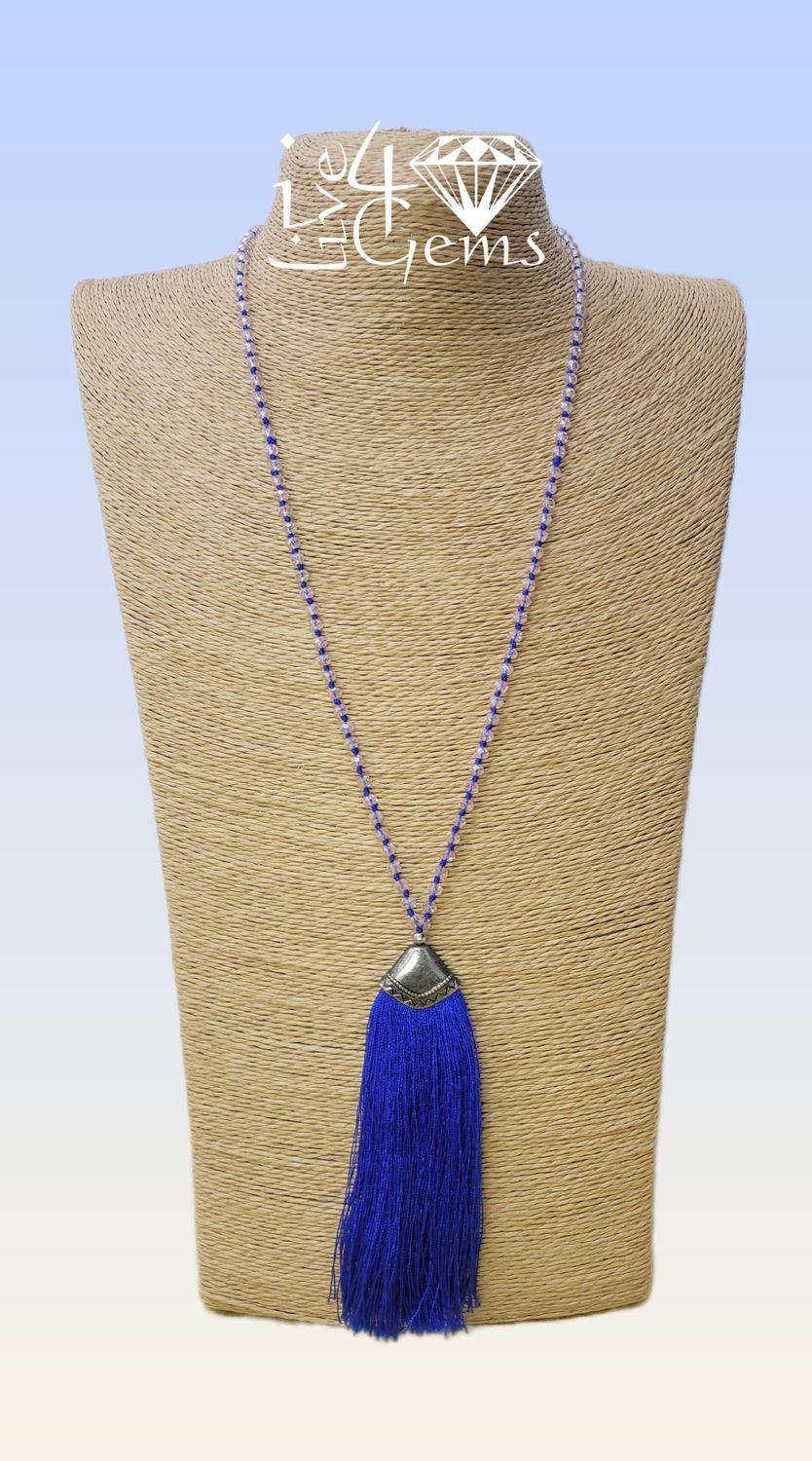 Bohemian Crystal Tassel 30&quot;L Blue