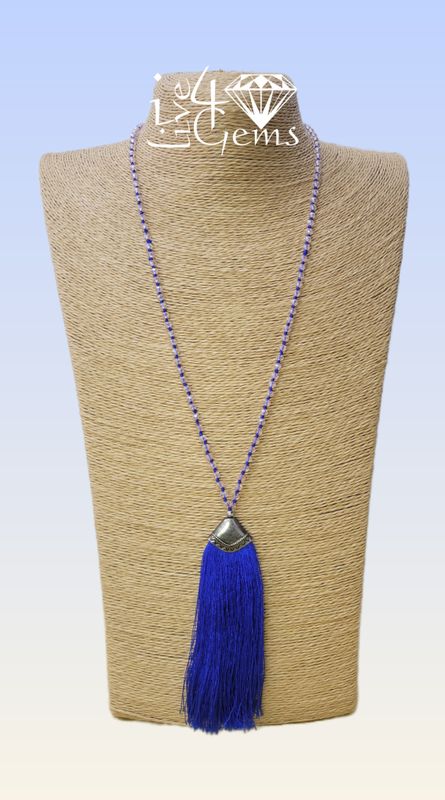 Bohemian Crystal Tassel Necklace 30&quot;L Blue