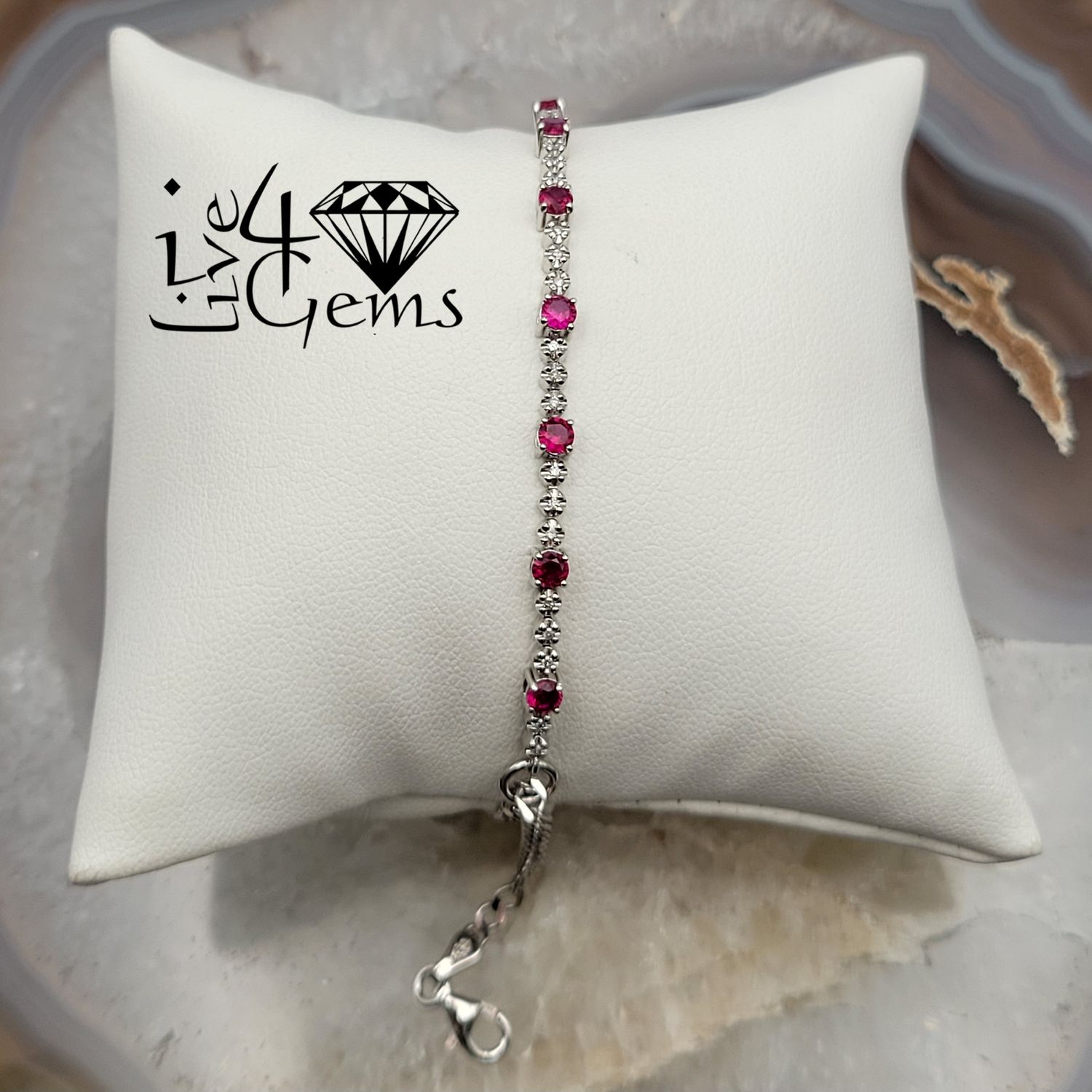 Silver 0.10ctw Diamond Lab Ruby Bracelet