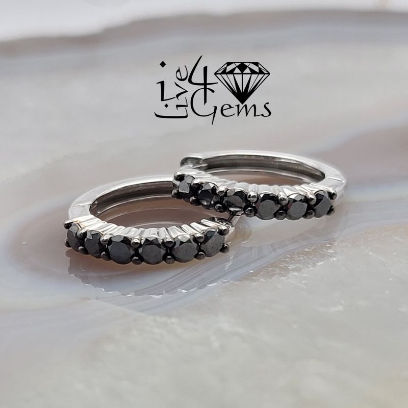 Silver 3/4ctw Black Round Diamond Hoop