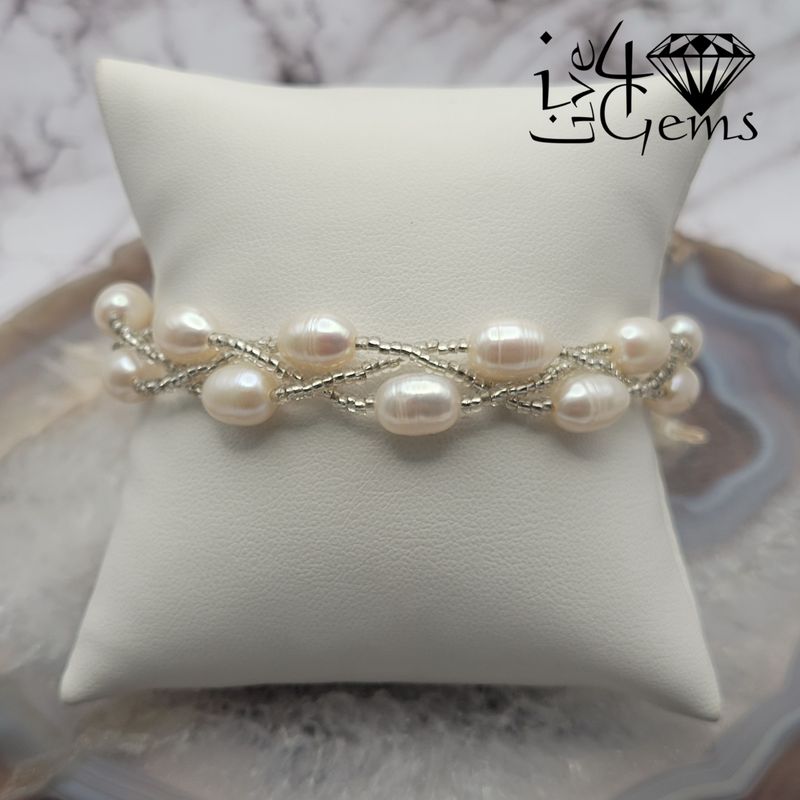 Triple Strand Pearl Magnetic Bracelet White