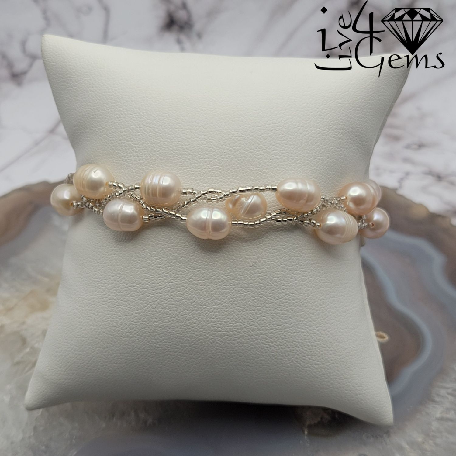 Triple Strand Pearl Magnetic  Bracelet Pink