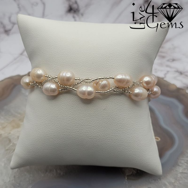 Triple Strand Pearl Magnetic  Bracelet Pink