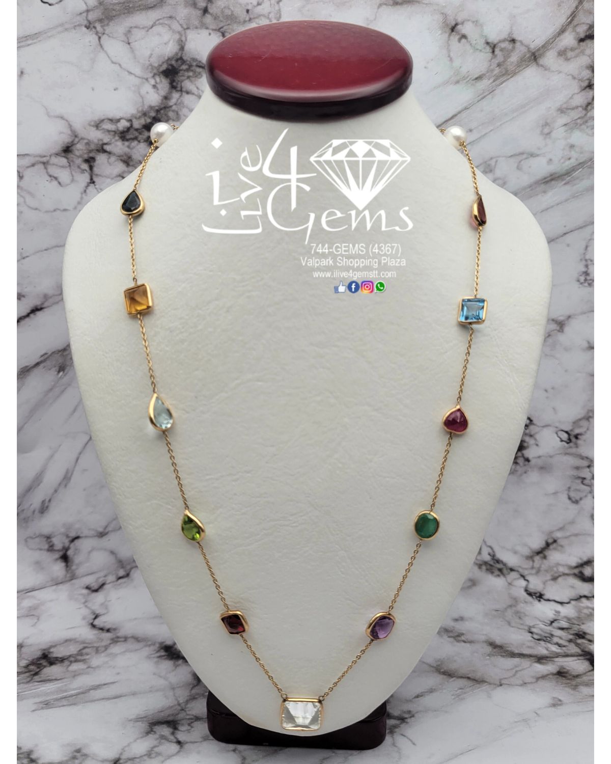 14kty Gems 15.5Ct Gemstone Stationary Necklace