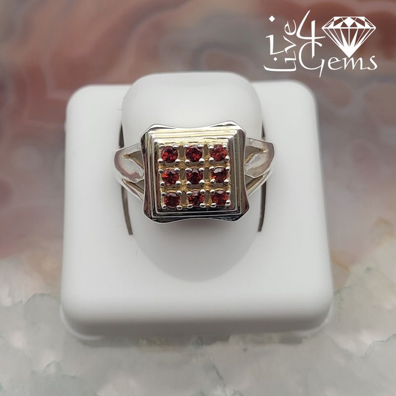 Silver Square Top Garnet Ring