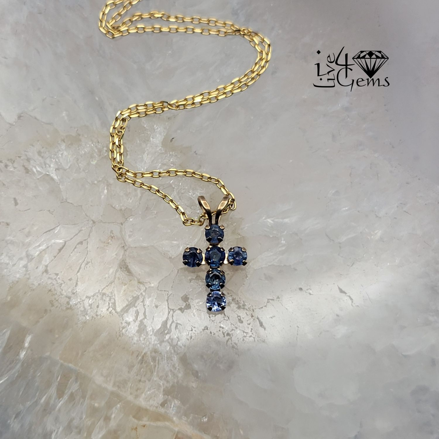 10kt Sapphire .53cts 2.75mm Cross Pendant and Chain