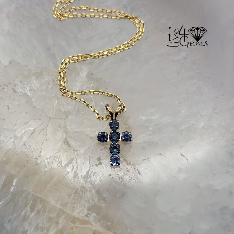 10kt Sapphire .53cts 2.75mm Cross Pendant and Chain