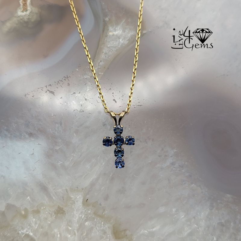 10kt Sapphire .53cts 2.75mm Cross Pendant and Chain