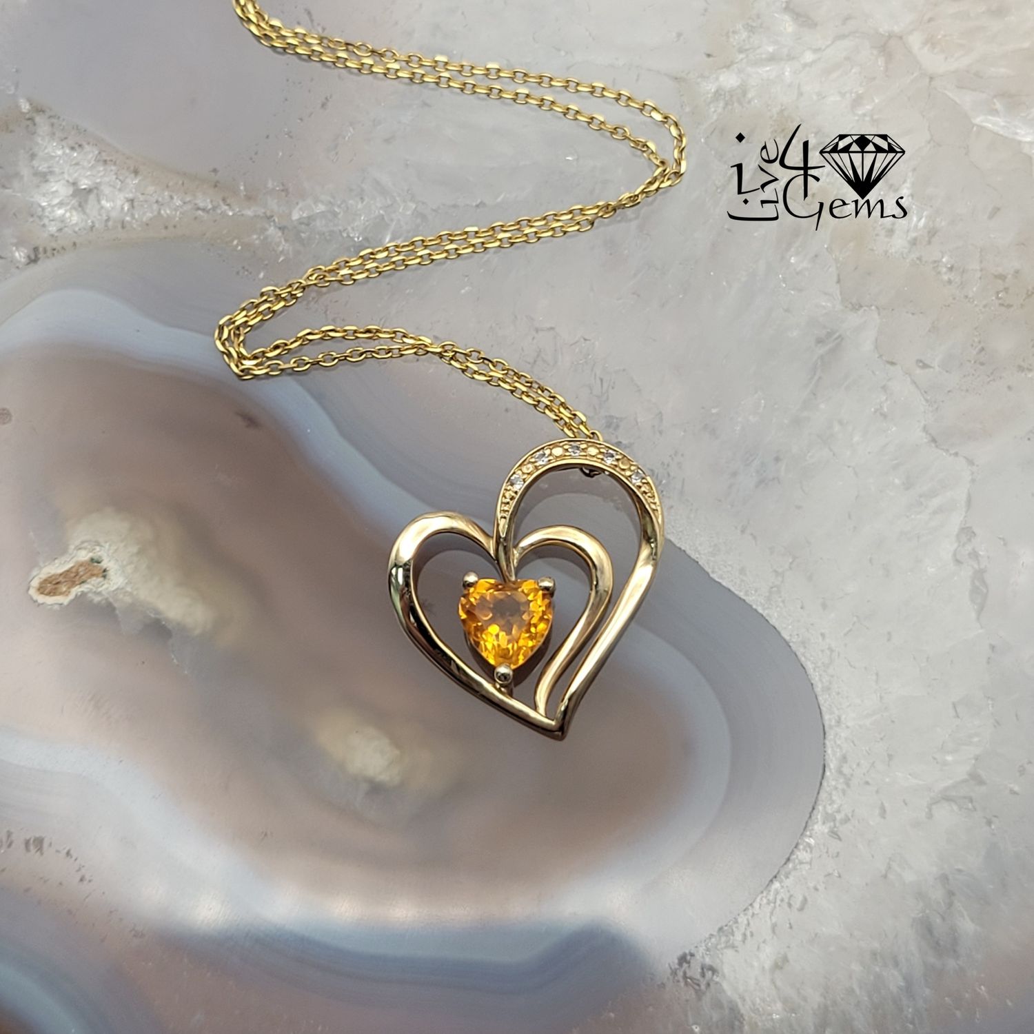 10kty Citrine Wh Sapphire Heart Pendant/Chain