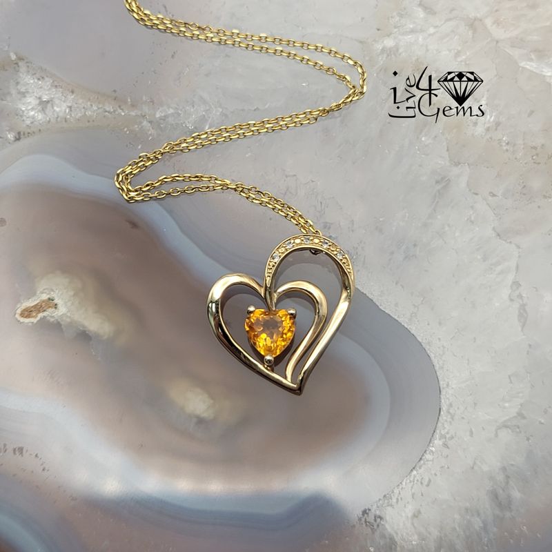 10kty Citrine Wh Sapphire Heart Pendant/Chain