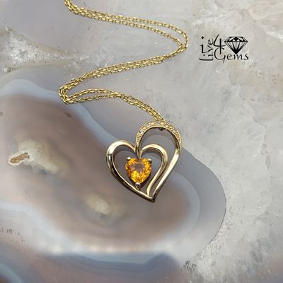 10kty Citrine Wh Sapphire Heart Pendant/Chain