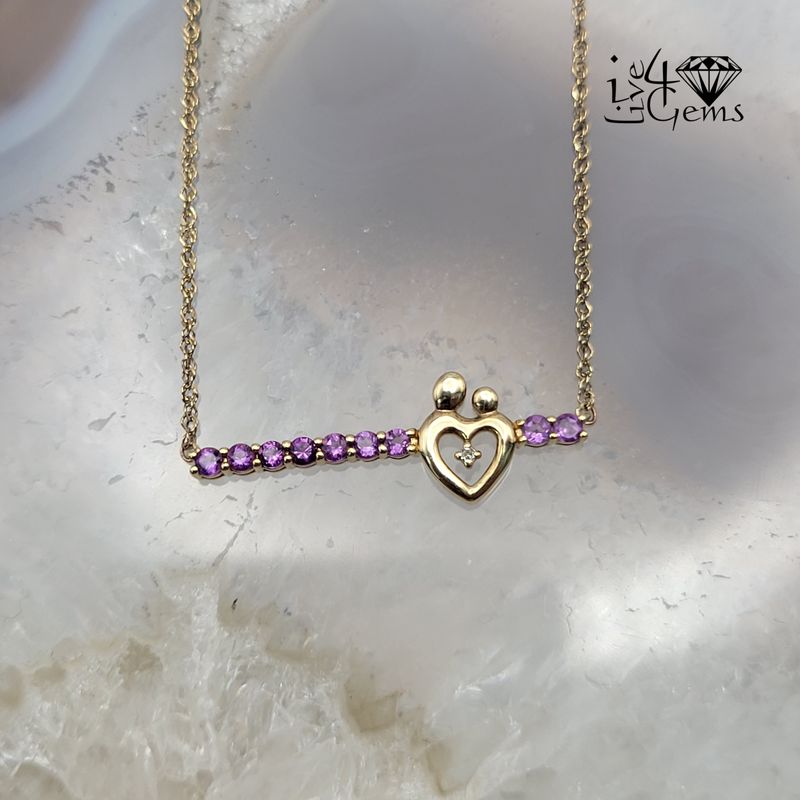 10kty Dia /Amethyst Bar Mom/Child Pendant Chain