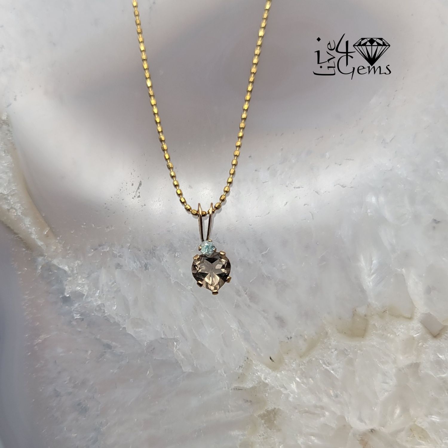 Smoky Quartz Heart and Emerald Pendant and Chain