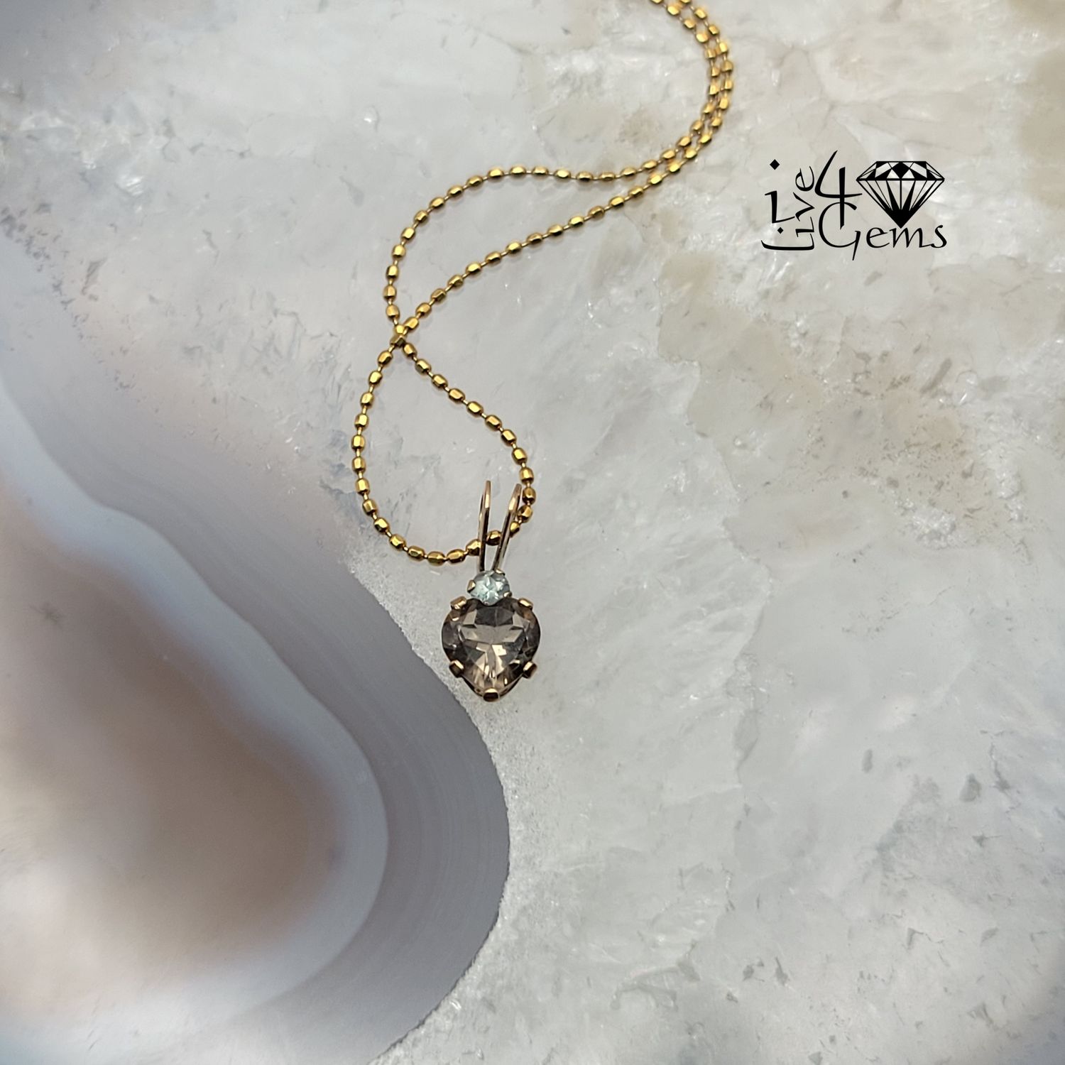 Smoky Quartz Heart and Emerald Pendant and Chain