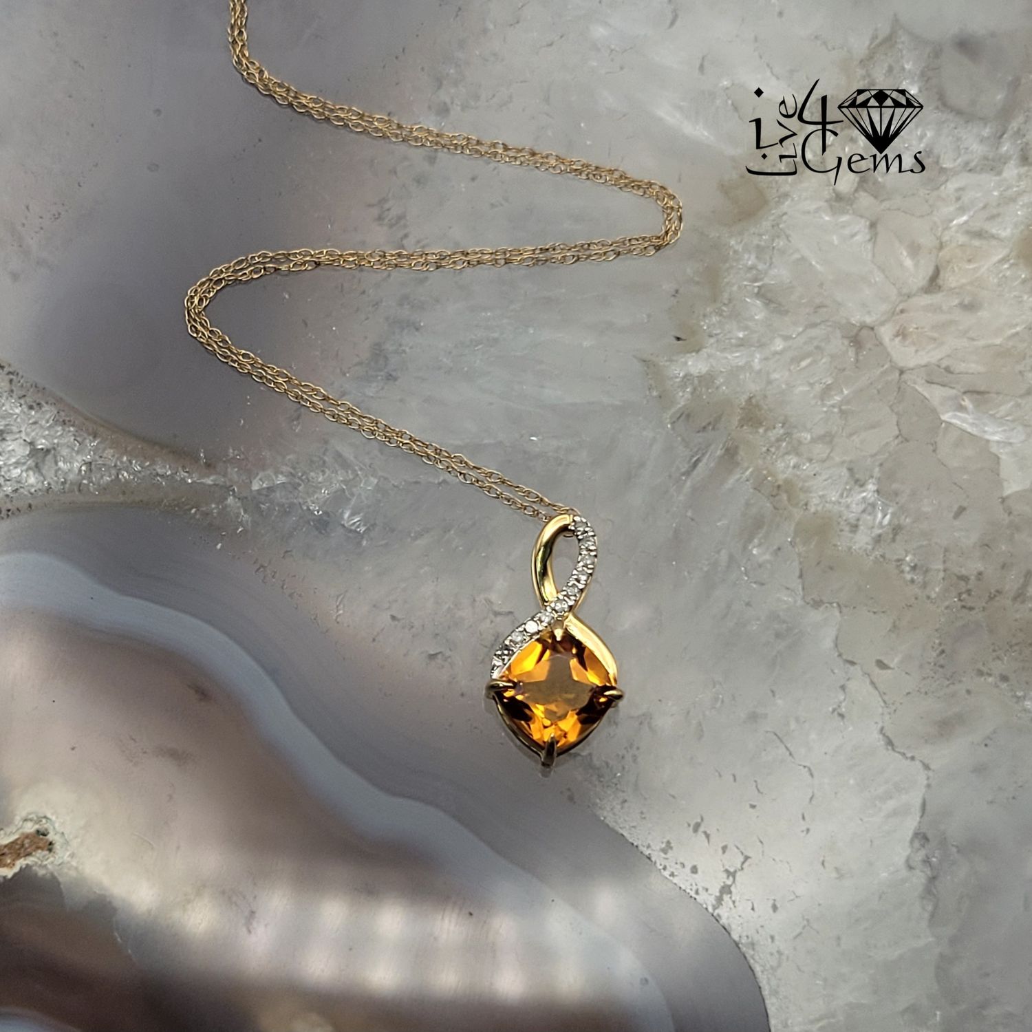 10kty Infinity Citrine Dia Pendant w Chain