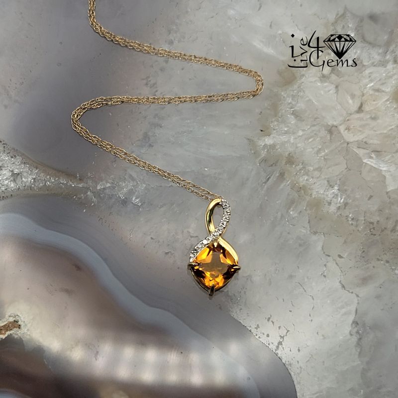 10kty Infinity Citrine Dia Pendant w Chain