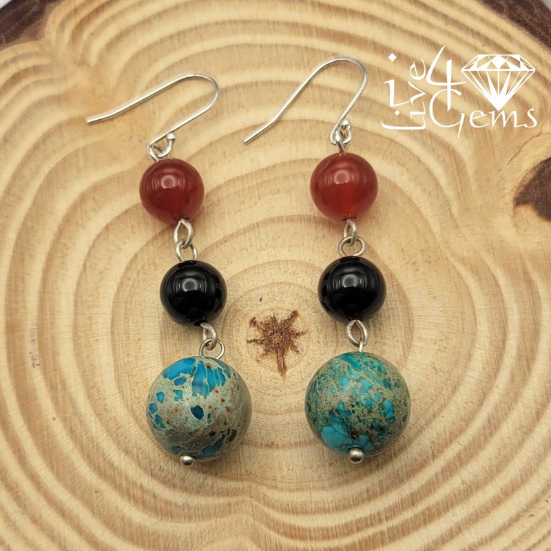 Carnelian Onyx Imperial Jasper Round Bead Gemstone Earring