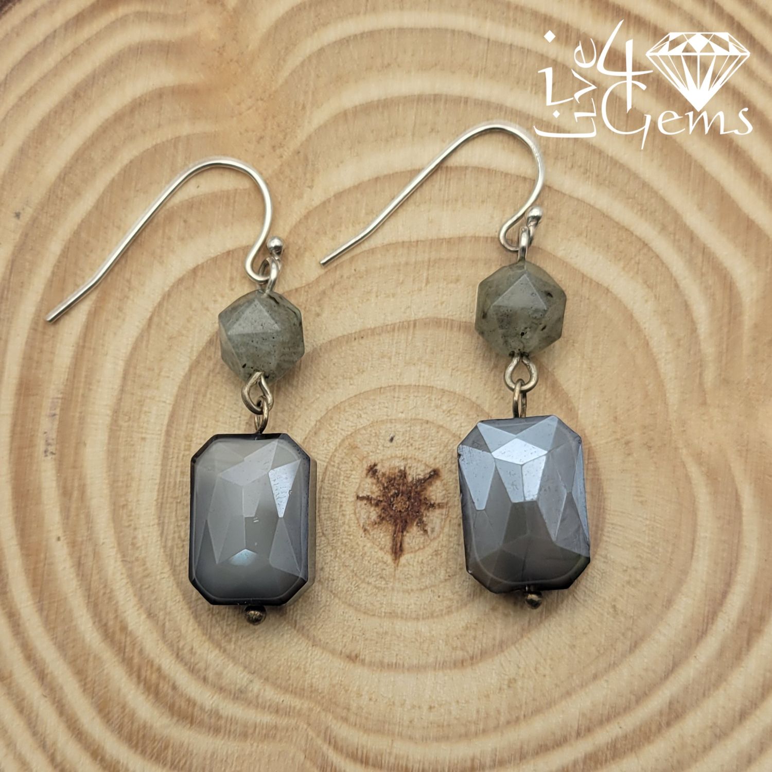 Faceted Amethyst w Drop Crystal Gemstone Earring