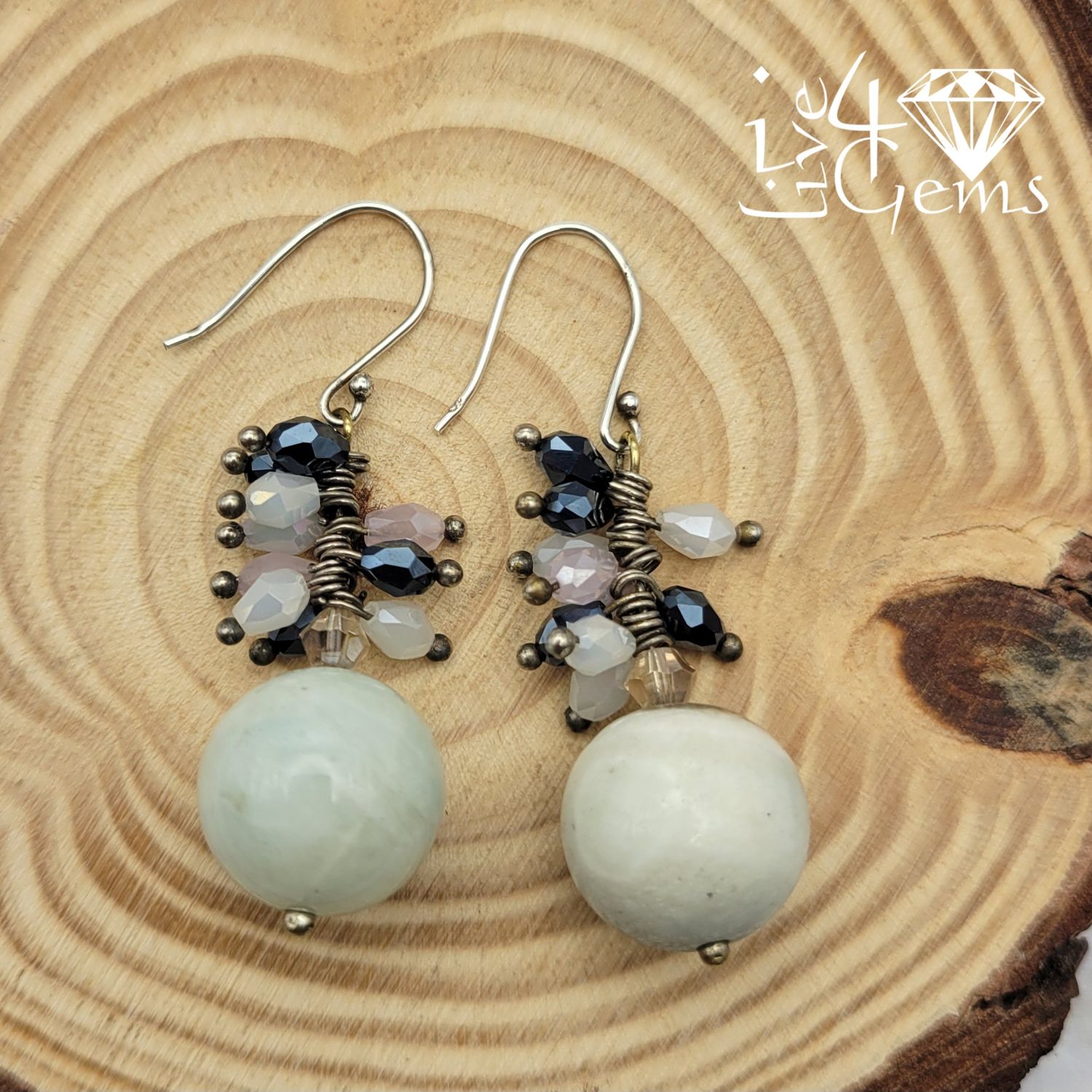 Gemstone Earring Amazonite Sphere Drop/Crystal