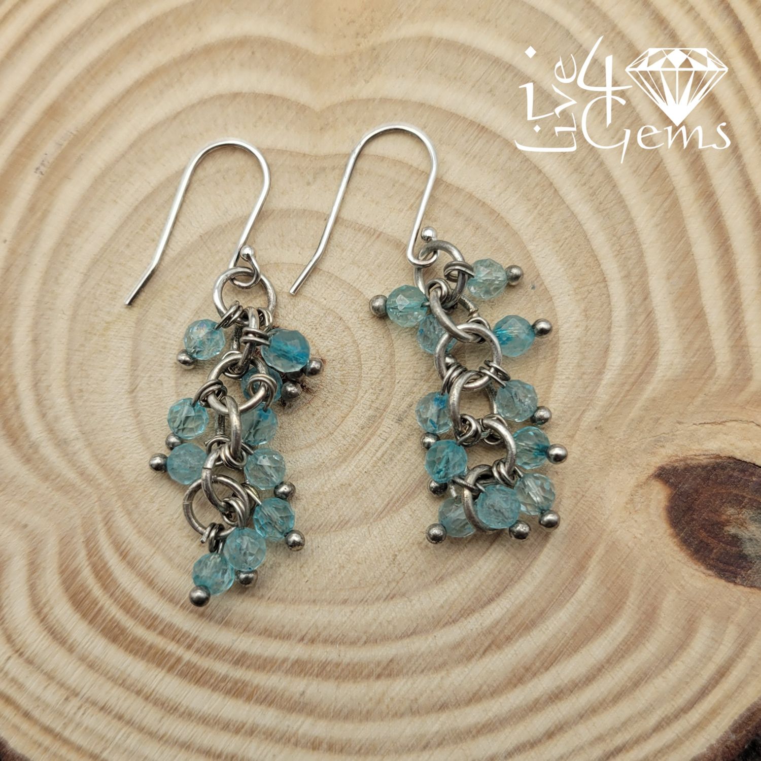 Faceted Gemstone Cluster Silver Earring Blue Topaz