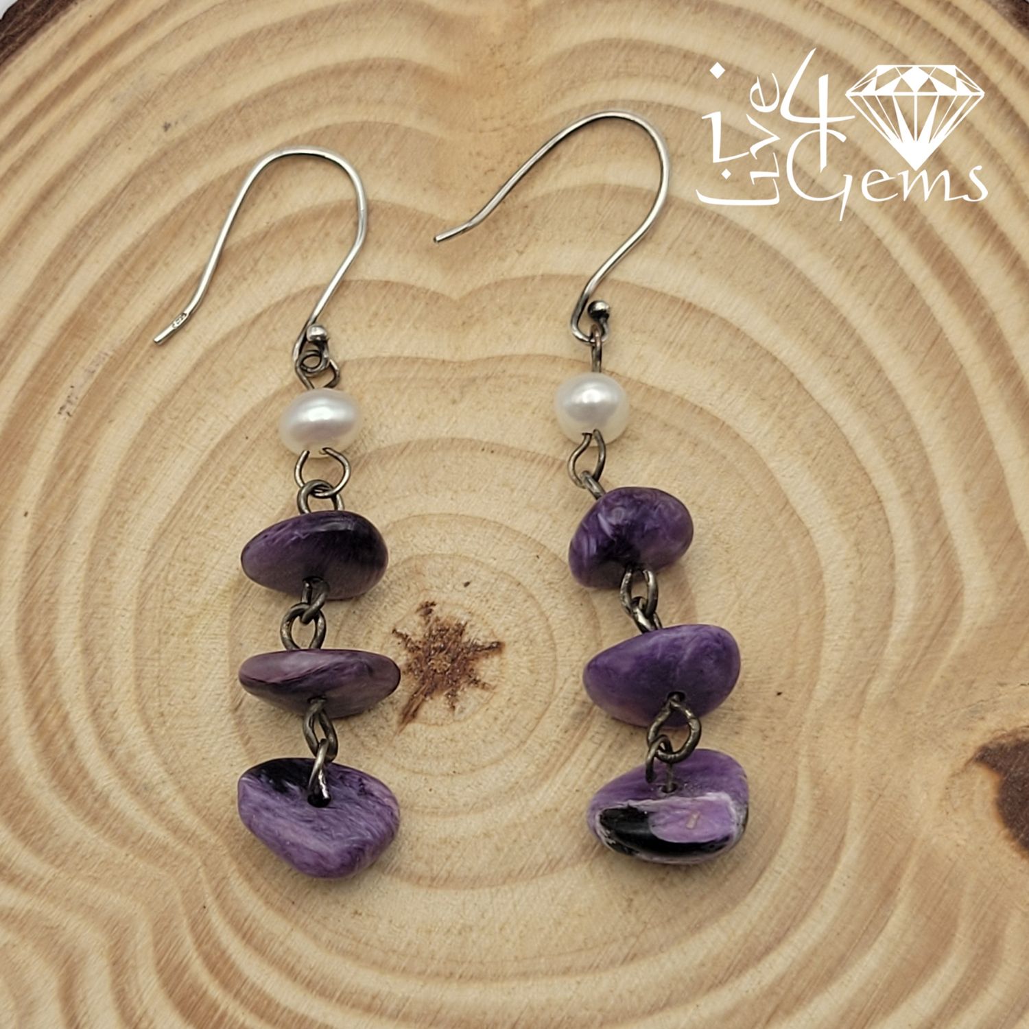 Gemstone Earring Charoite Pearl