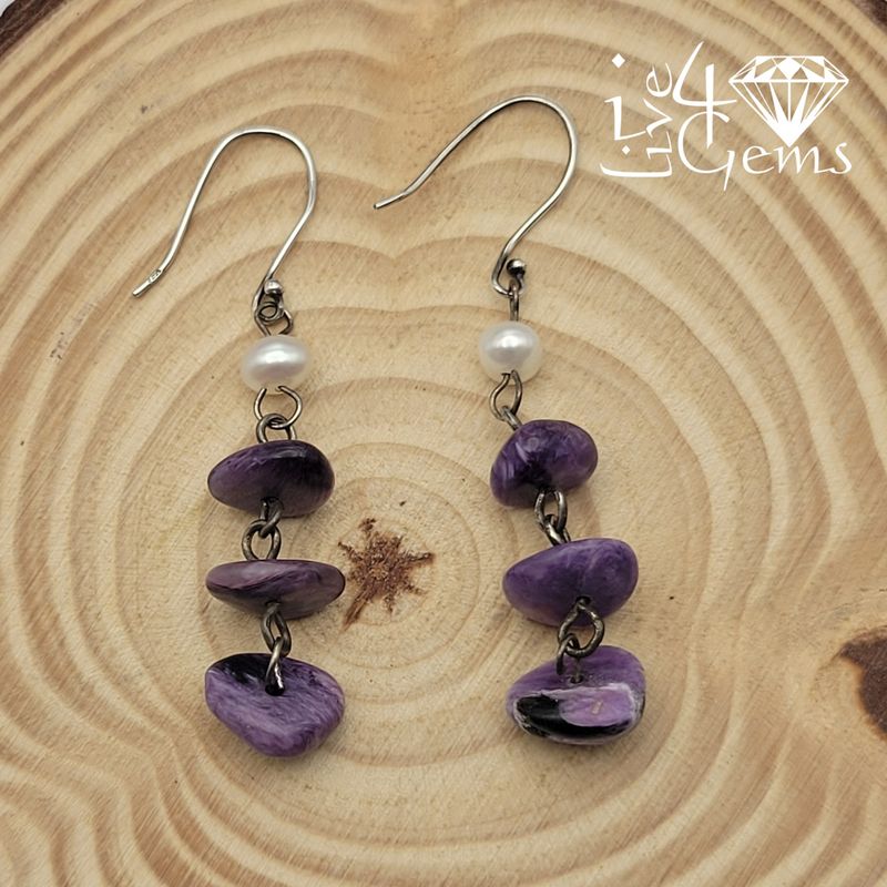 Gemstone Earring Charoite Pearl