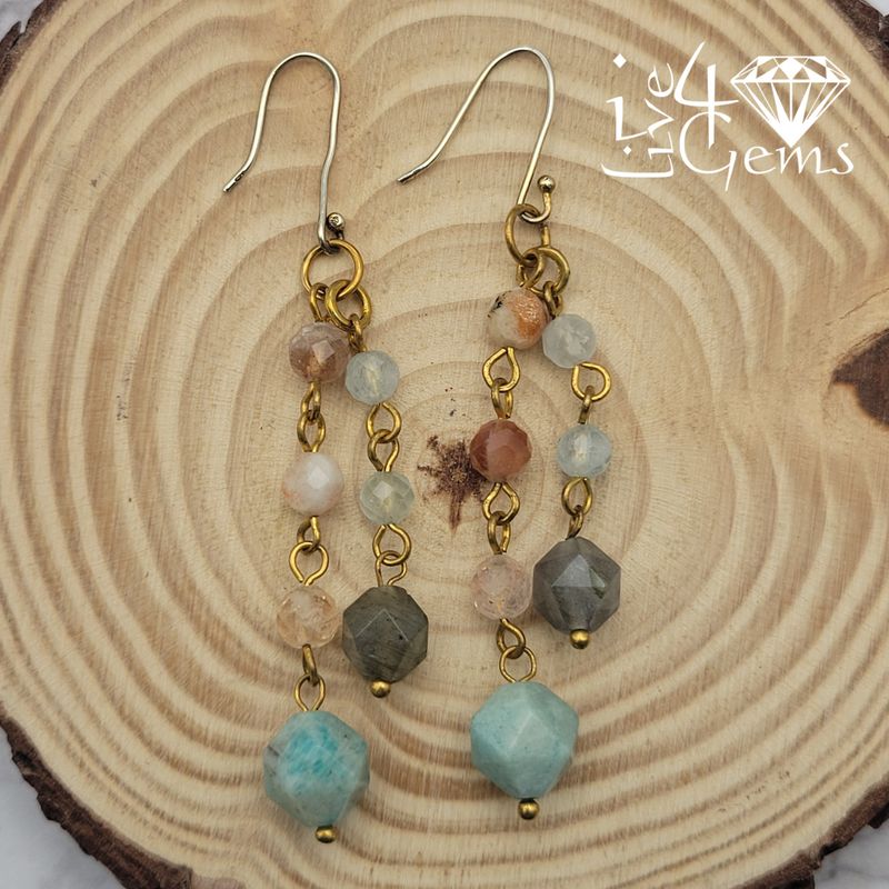 Gemstone Earring Faceted Labradorite, Strawberry Quartz, Aquamarine,Amazonite