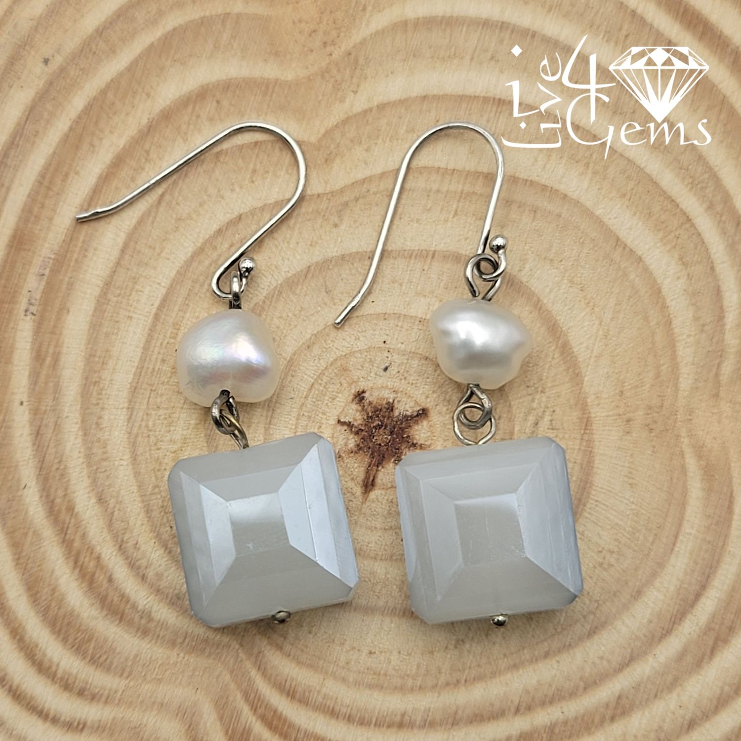 Gemstone Earring Pearl and Gray Crystal