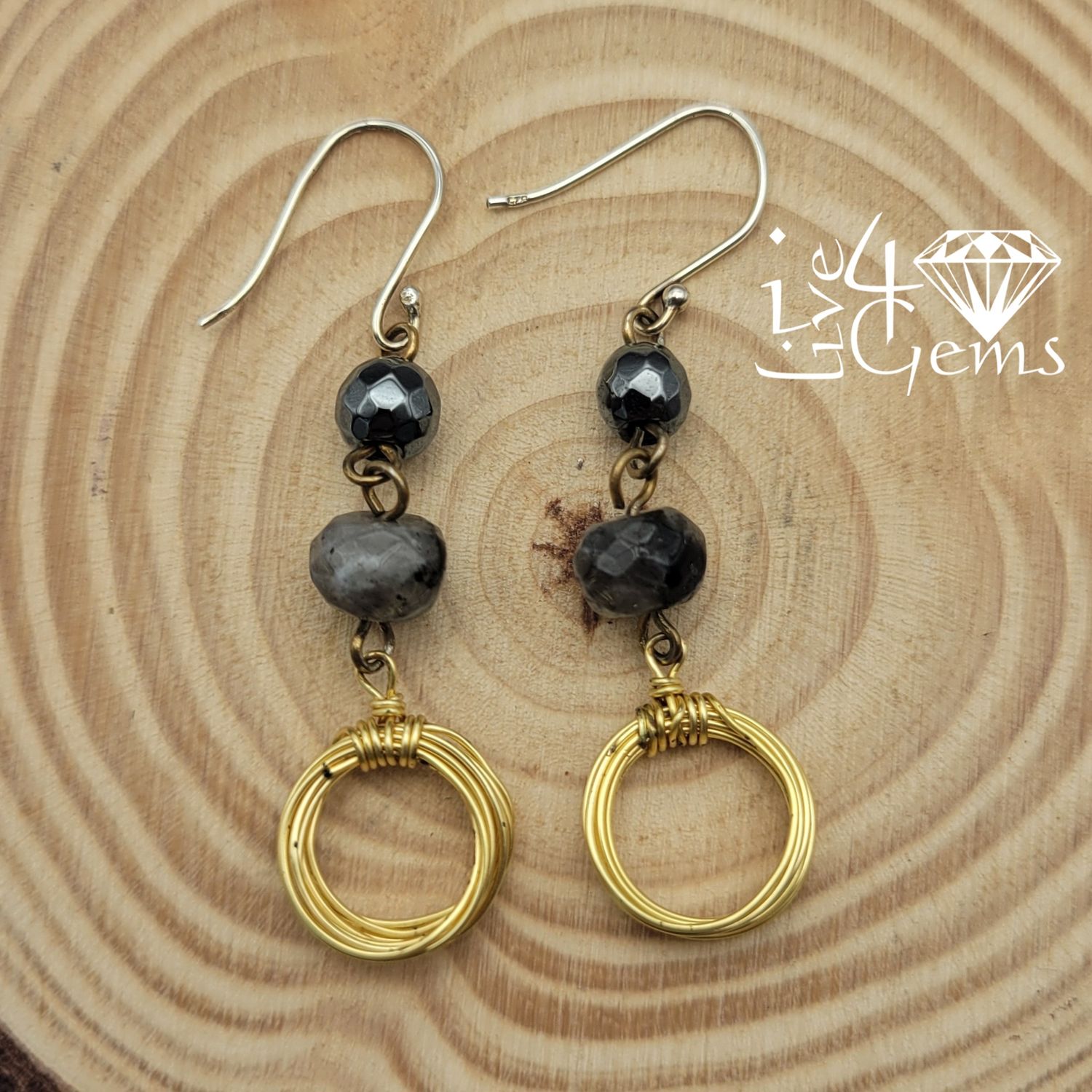Gemstone Earring Pyrite and Hematite