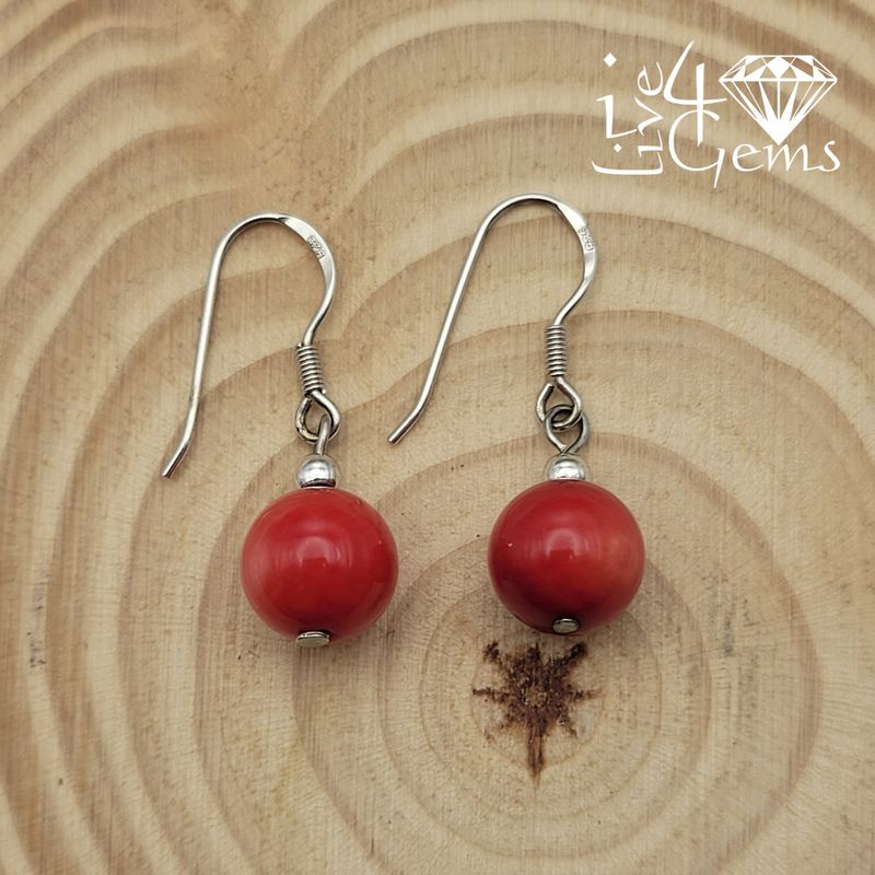 Gemstone Earring Round Red Coral