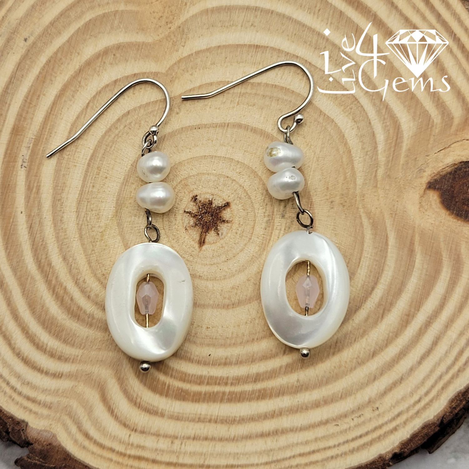 Gemstone Earring Round Mother of Pearl and Crystal