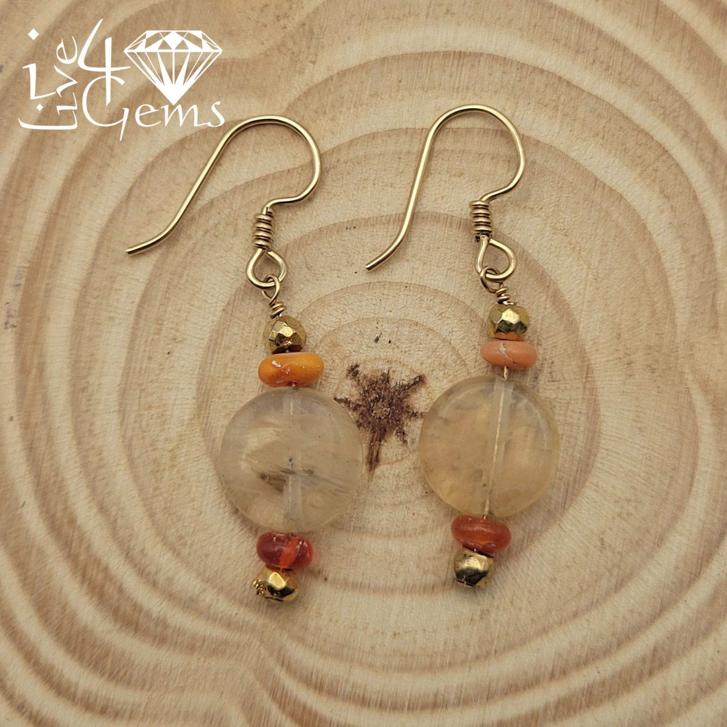 Gemstone Earring Rutilated Qtz, Fire Opal 10cts