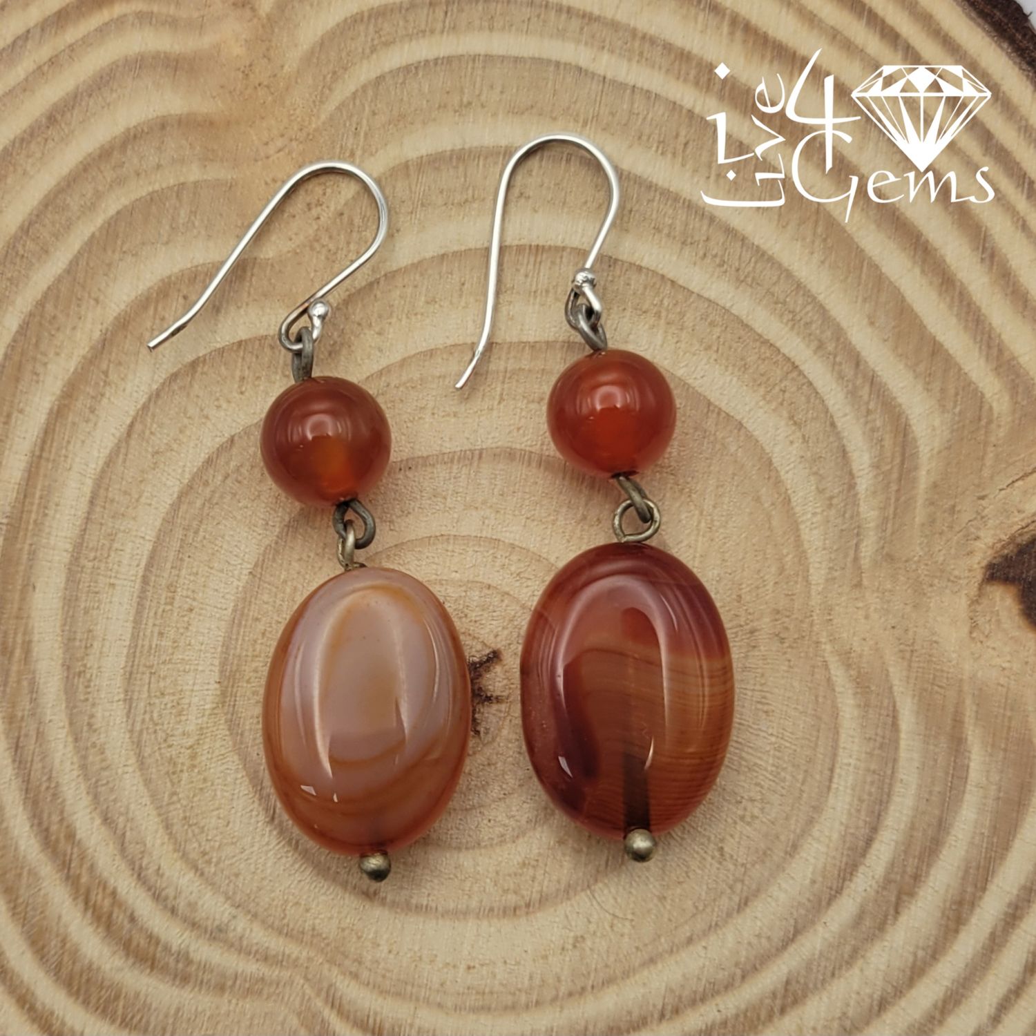 Genuine Oval Carnelian Drop Down Earring