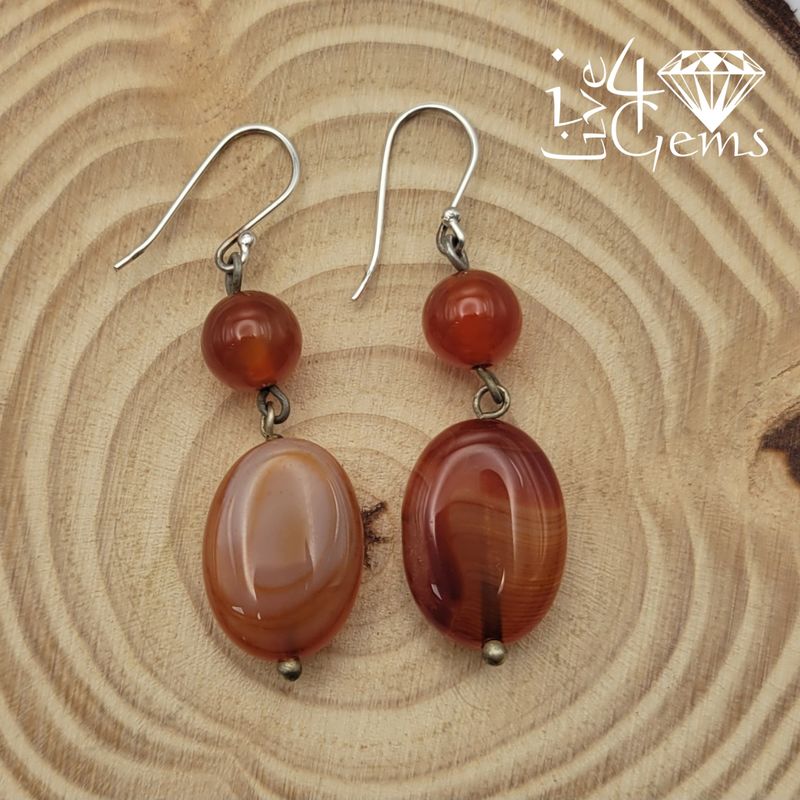 Genuine Oval Carnelian Drop Down Earring